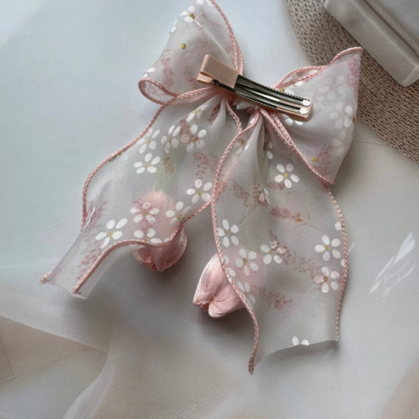 Tulip Korean-Inspired Floral Hair Accessory – Elegant Bow Clip with Hanging Tulip Aesthetic Hair Claw (Pink 2) - Image 3