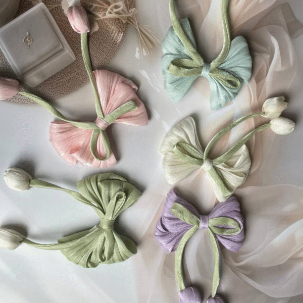Tulip Korean-Inspired Hair Accessory – Elegant Bow Clip with Hanging Tulip Aesthetic Hair Clip (Pink) - Image 4