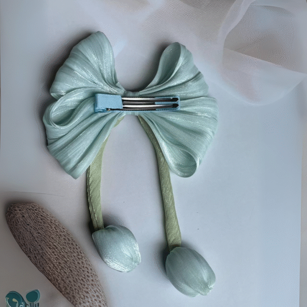 Tulip Korean-Inspired Hair Accessory – Elegant Bow Clip with Hanging Tulip Aesthetic Hair Clip (Blue) - Image 5
