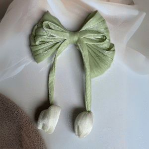 Tulip Korean-Inspired Hair Accessory – Elegant Bow Clip with Hanging Tulip Aesthetic Hair Clip (Green)