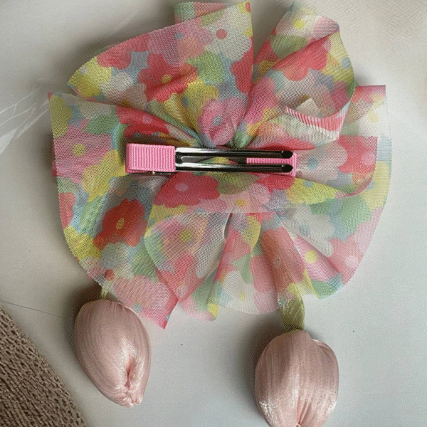Tulip Korean-Inspired Hair Accessory – Elegant Multicolor Bow with Hanging Tulip Aesthetic Hair Clip - Image 7