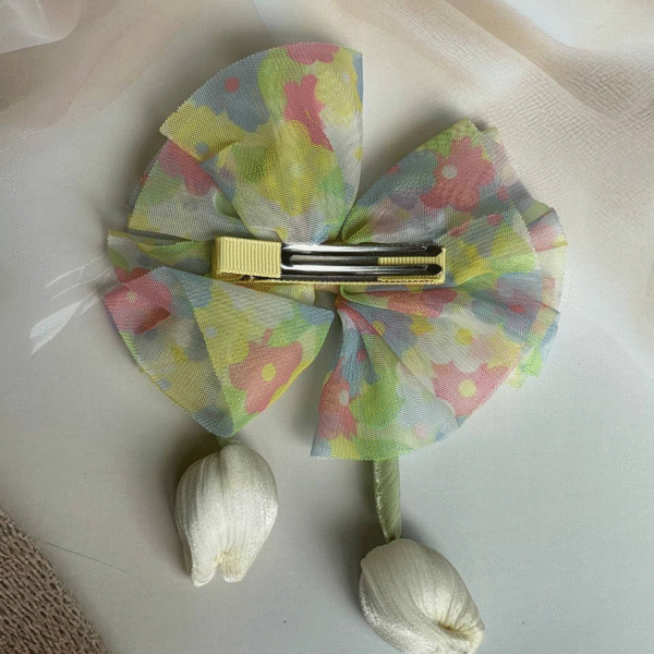 Tulip Korean-Inspired Hair Accessory – Elegant Multicolor Bow with Hanging Tulip Aesthetic Hair Clip - Image 3