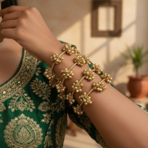 Golden Replica 5 Step Ghungharoo with Stone Bangles (Set of 4)