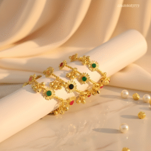 Golden Replica Stone Sunflower Ghungharoo Chhan Chhan Bangles (Set of 4)